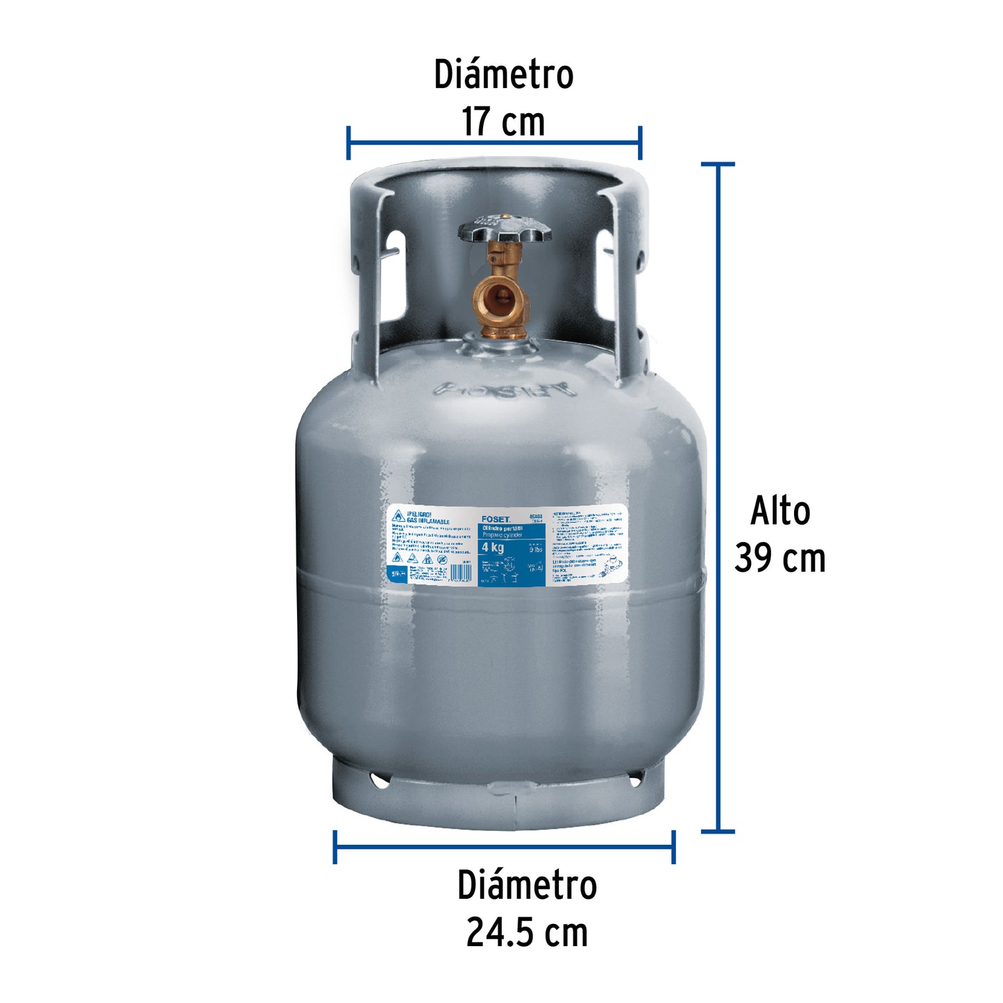 CILINDRO PORTÁTIL PARA GAS LP, 4KG (9LB) FOSET 45888 *
