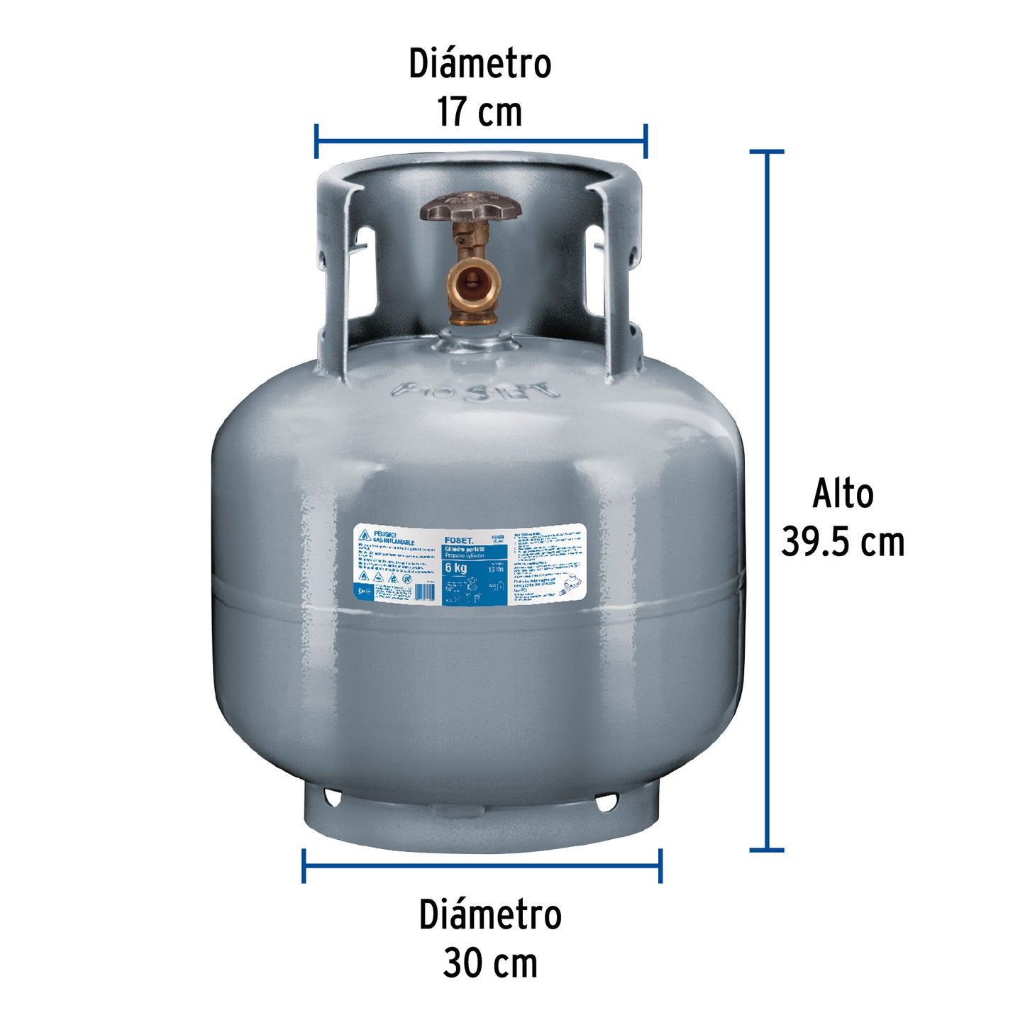 CILINDRO PORTÁTIL PARA GAS LP, 6KG (13LB) FOSET 45889 *