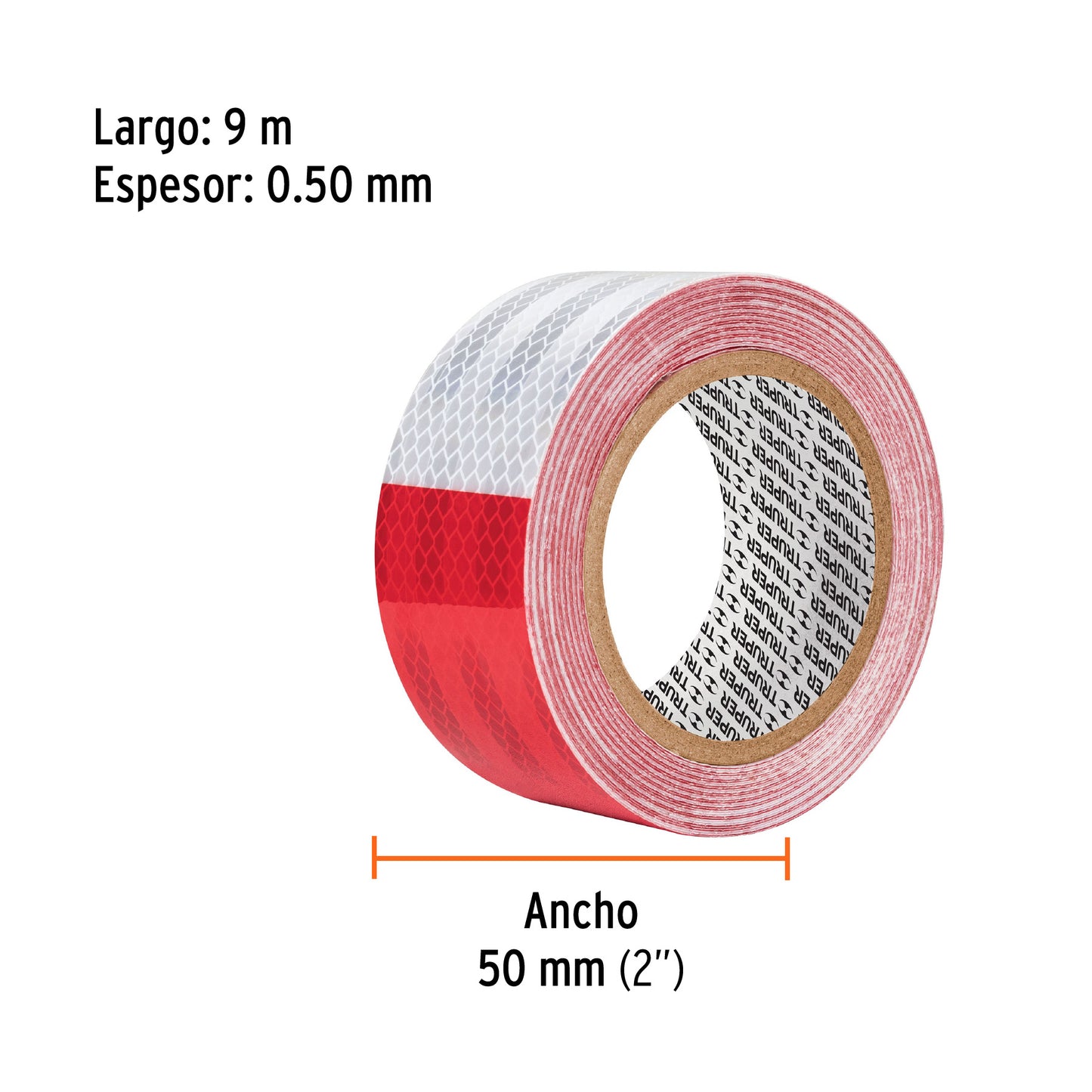 ROLLO DE 9 M X 2'' DE CINTA REFLEJANTE DE PVC, TRUPER 101683 P