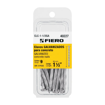 Blíster con 20 clavos galvanizados p/concreto 1-1/2", FIERO 40227