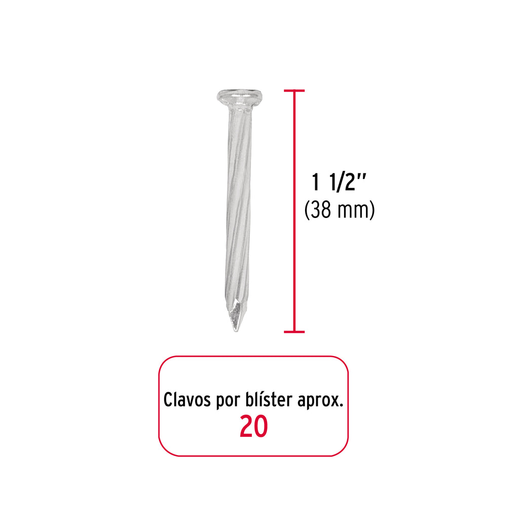 Blíster con 20 clavos galvanizados p/concreto 1-1/2", FIERO 40227