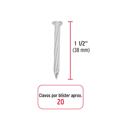 Blíster con 20 clavos galvanizados p/concreto 1-1/2", FIERO 40227