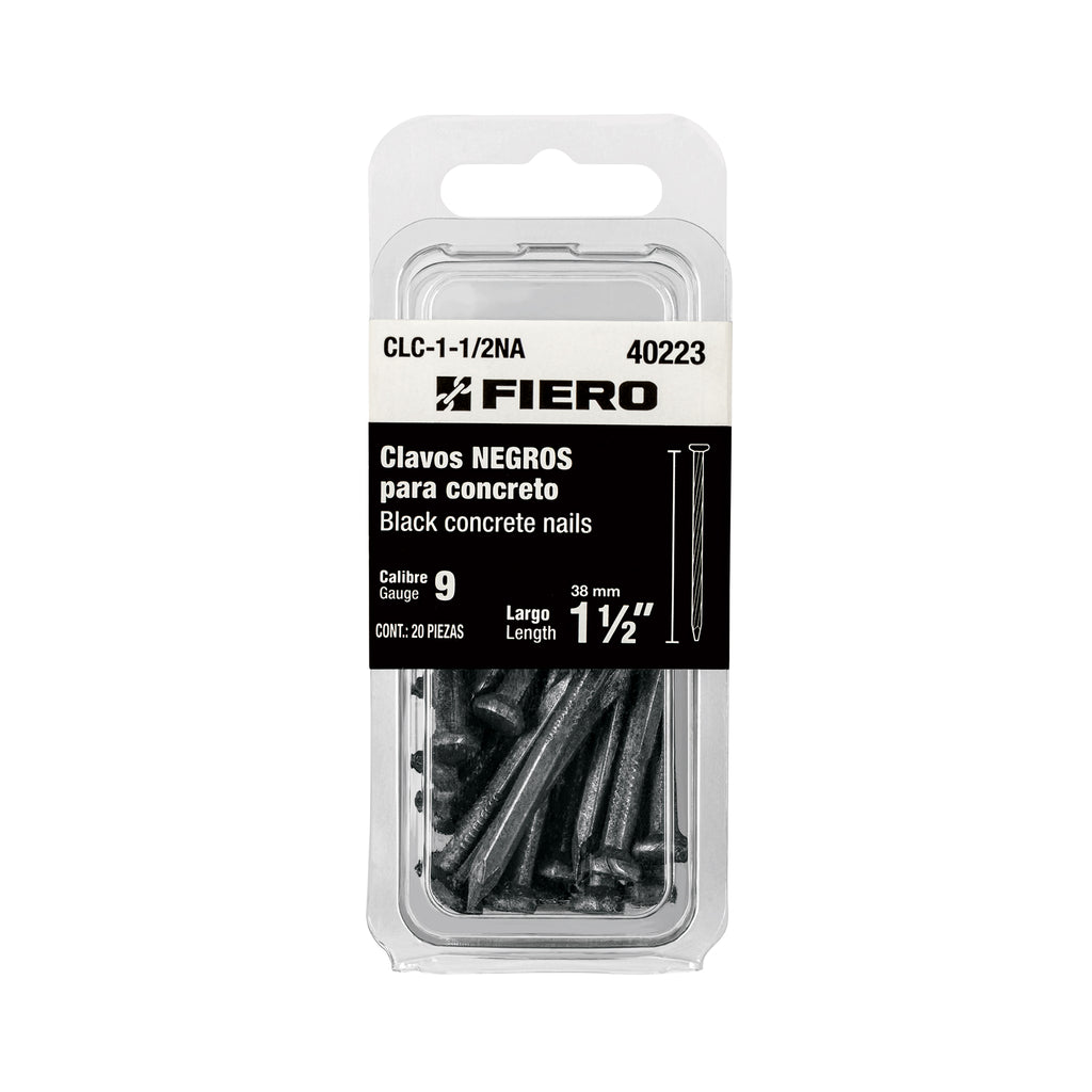 Blíster con 20 clavos negros para concreto 1-1/2", FIERO 40223