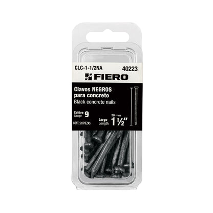 Blíster con 20 clavos negros para concreto 1-1/2", FIERO 40223