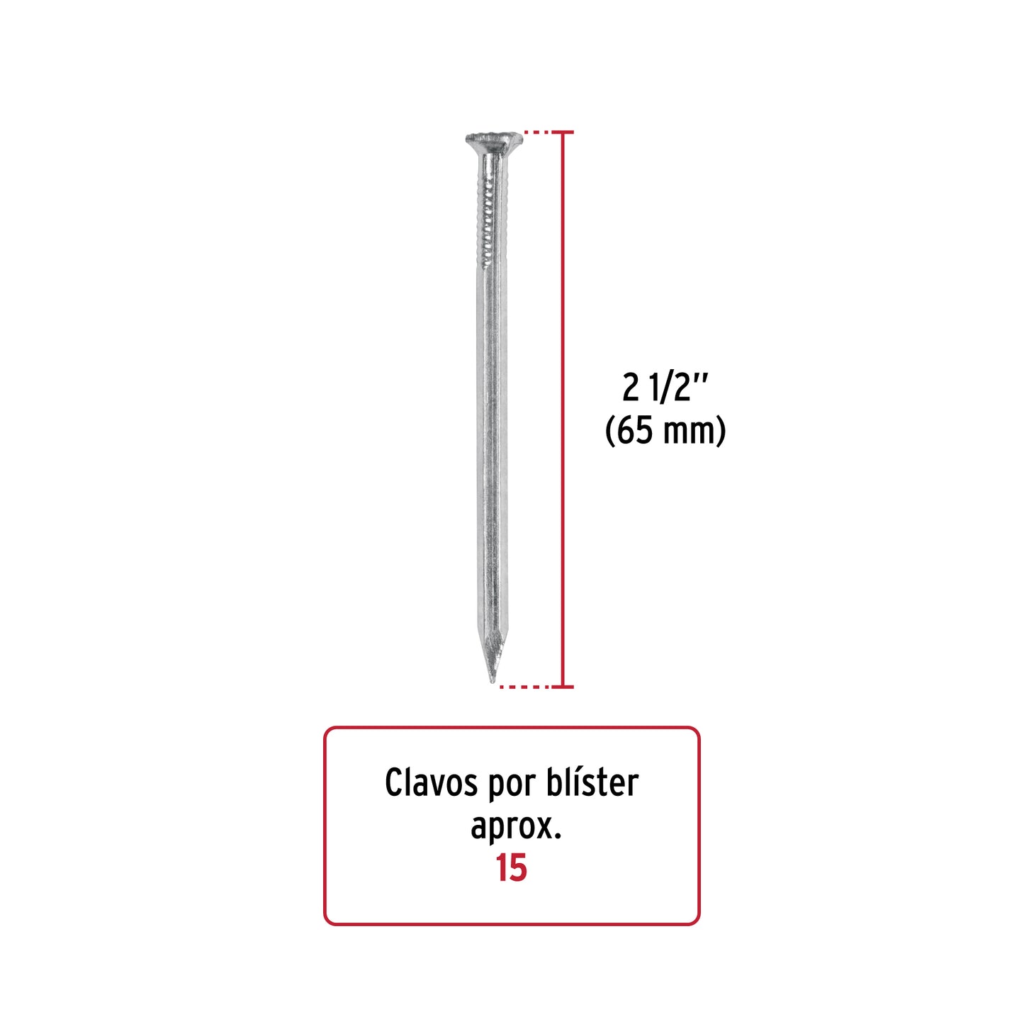 Blíster con 15 clavos galvanizados p/concreto 2-1/2", FIERO 40224