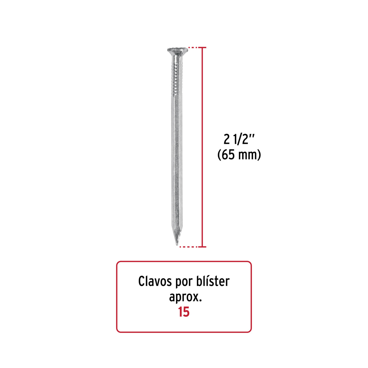 Blíster con 15 clavos galvanizados p/concreto 2-1/2", FIERO 40224