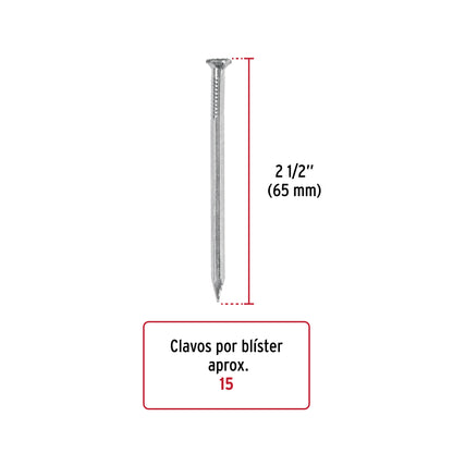 Blíster con 15 clavos galvanizados p/concreto 2-1/2", FIERO 40224