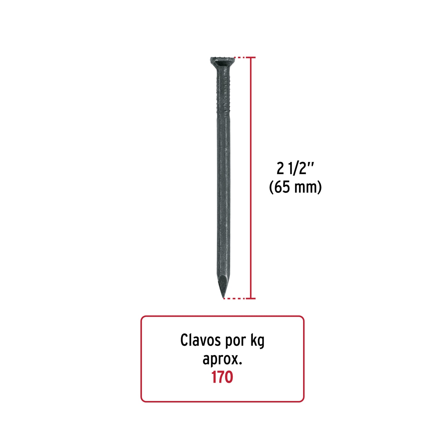 BOLSA CON 1 KG DE CLAVOS PARA CONCRETO NEGROS 2-1/2", FIERO 44134 *