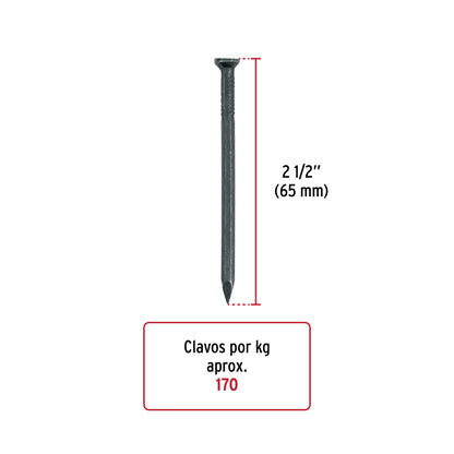 BOLSA CON 1 KG DE CLAVOS PARA CONCRETO NEGROS 2-1/2", FIERO 44134 *