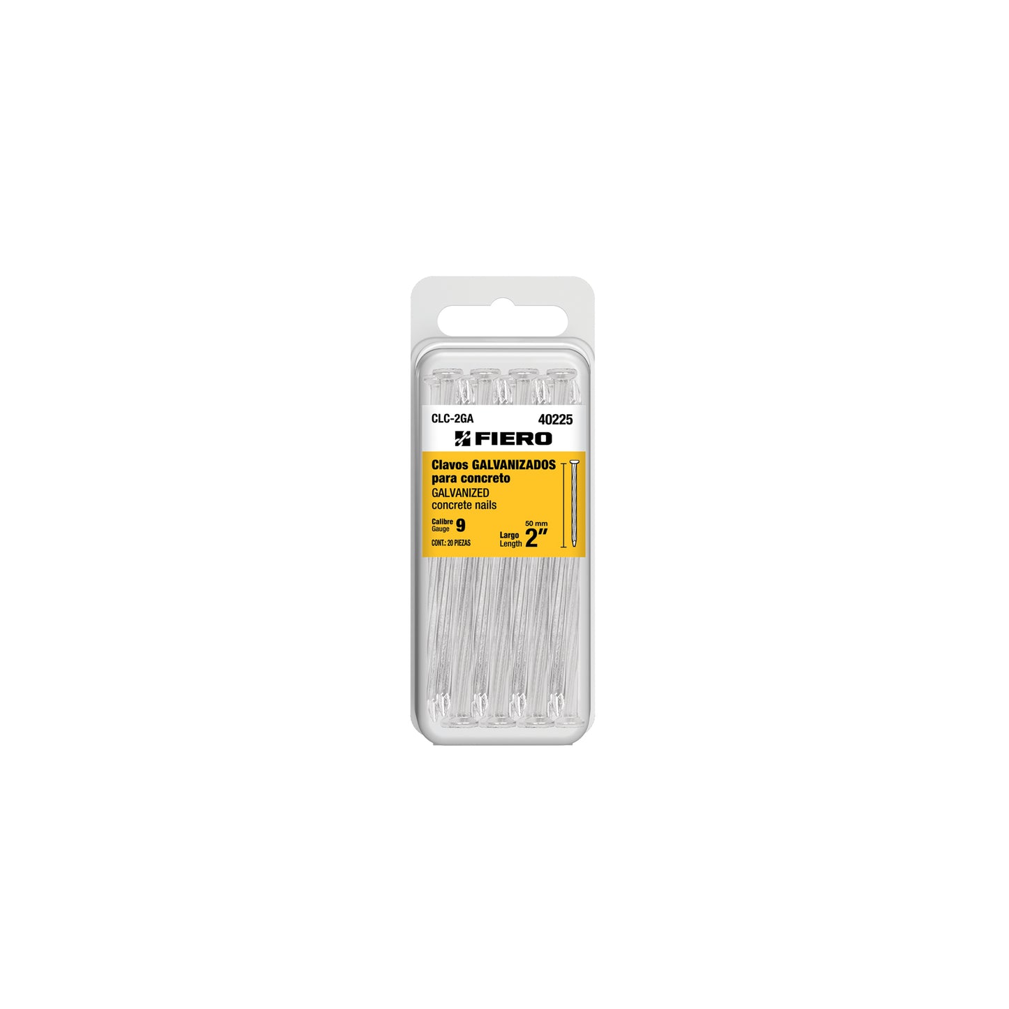Blíster con 20 clavos galvanizados para concreto 2", FIERO 40225