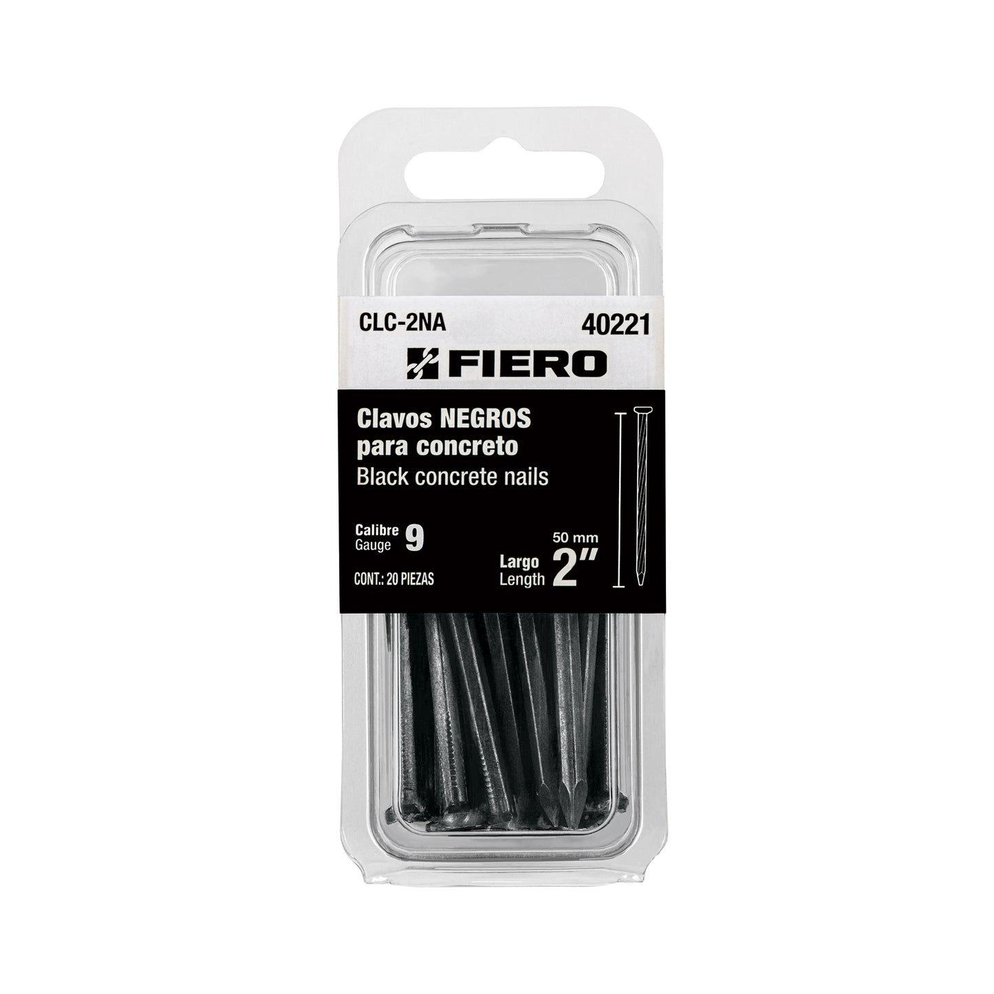 Blíster con 20 clavos negros para concreto 2", FIERO 40221