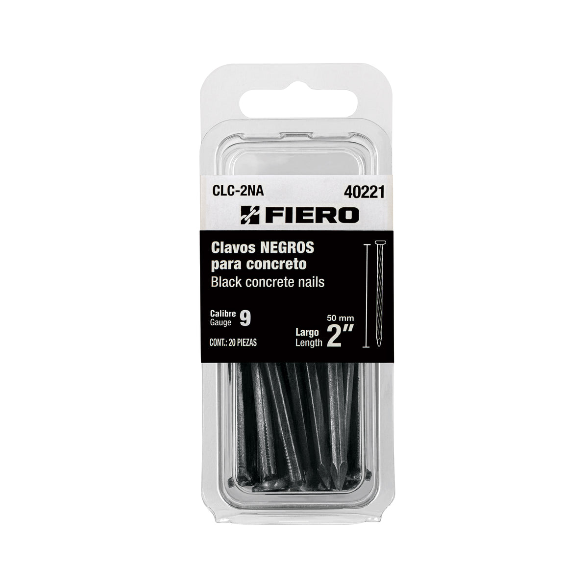 Blíster con 20 clavos negros para concreto 2", FIERO 40221