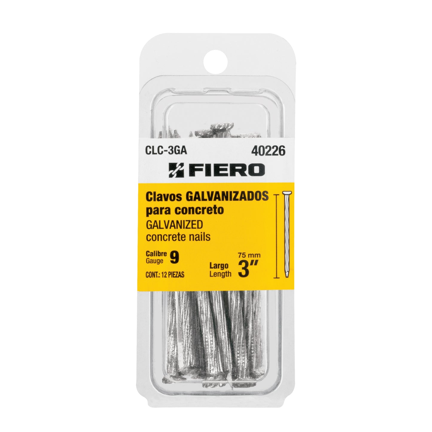 Blíster con 12 clavos galvanizados para concreto 3", FIERO 40226