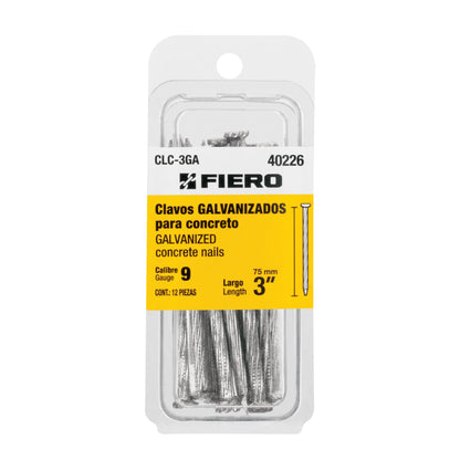 Blíster con 12 clavos galvanizados para concreto 3", FIERO 40226