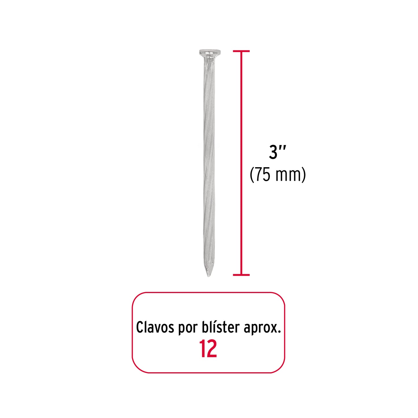 Blíster con 12 clavos galvanizados para concreto 3", FIERO 40226
