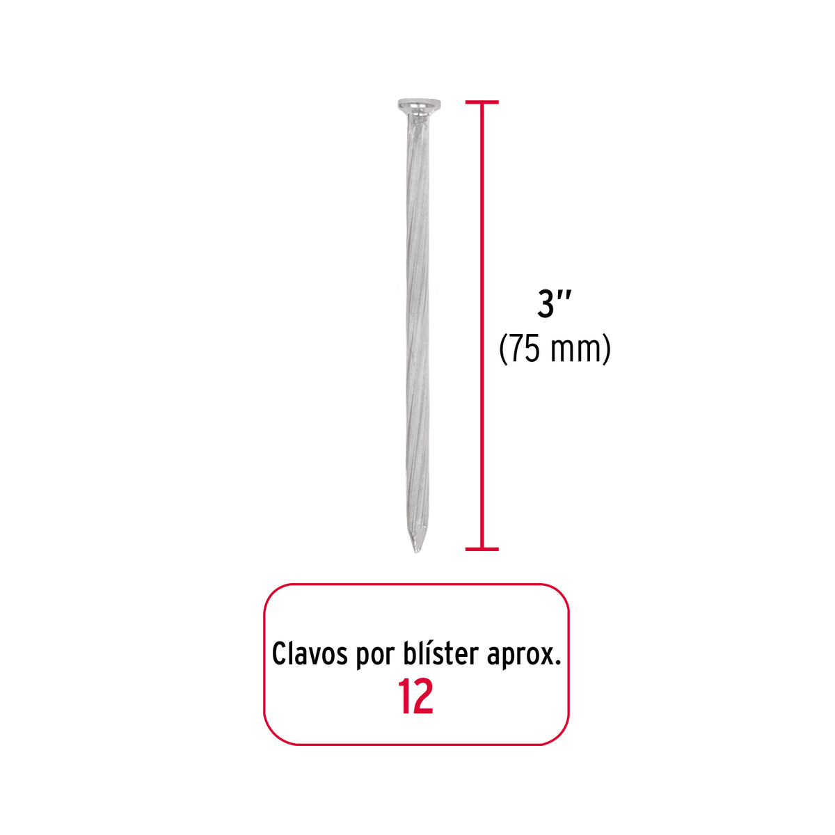 Blíster con 12 clavos galvanizados para concreto 3", FIERO 40226