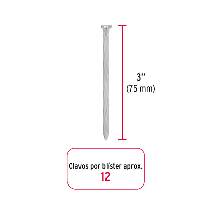 Blíster con 12 clavos galvanizados para concreto 3", FIERO 40226