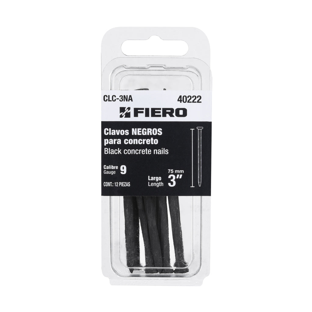 Blíster con 12 clavos negros para concreto 3", FIERO 40222