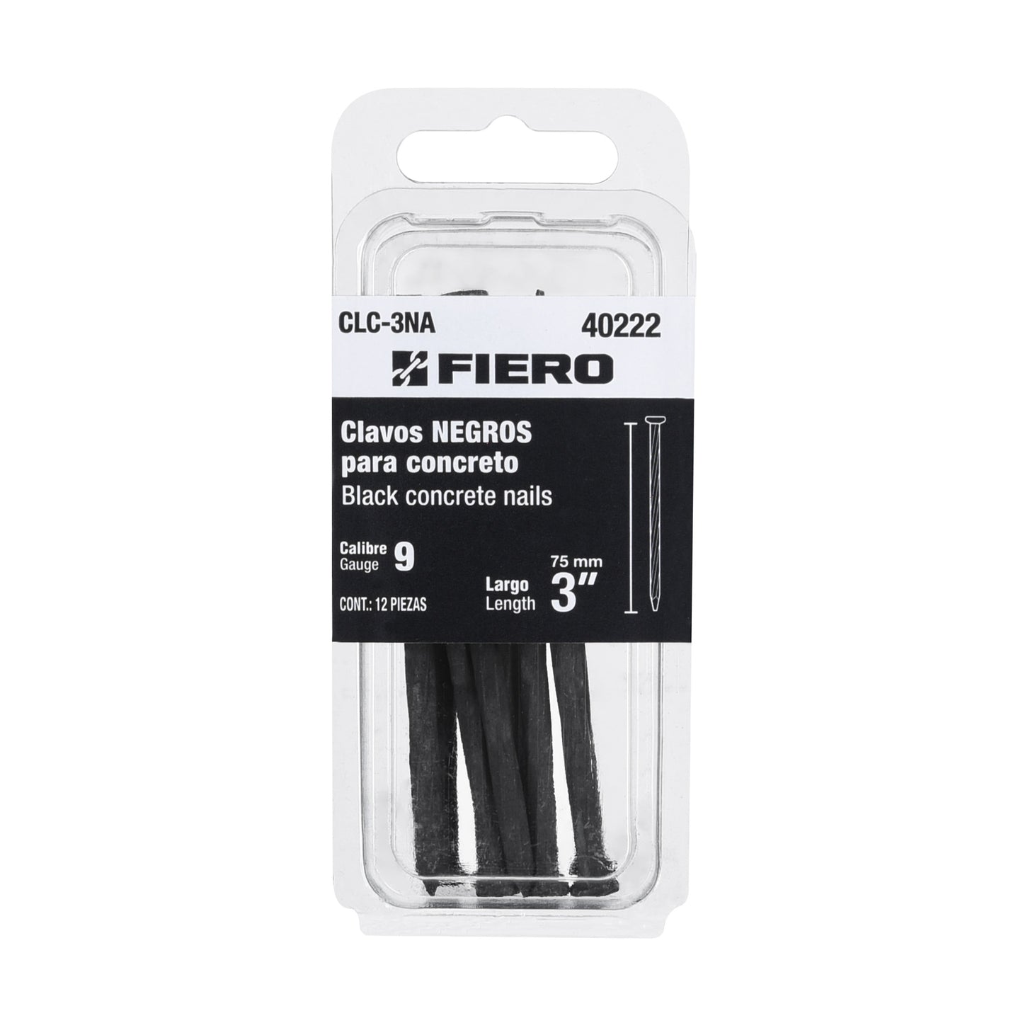 Blíster con 12 clavos negros para concreto 3", FIERO 40222