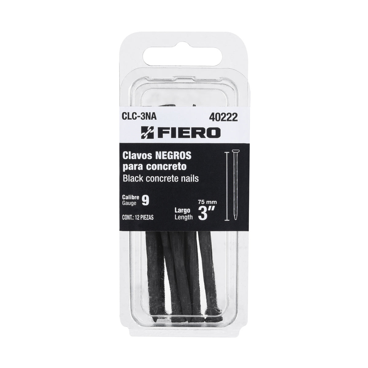 Blíster con 12 clavos negros para concreto 3", FIERO 40222