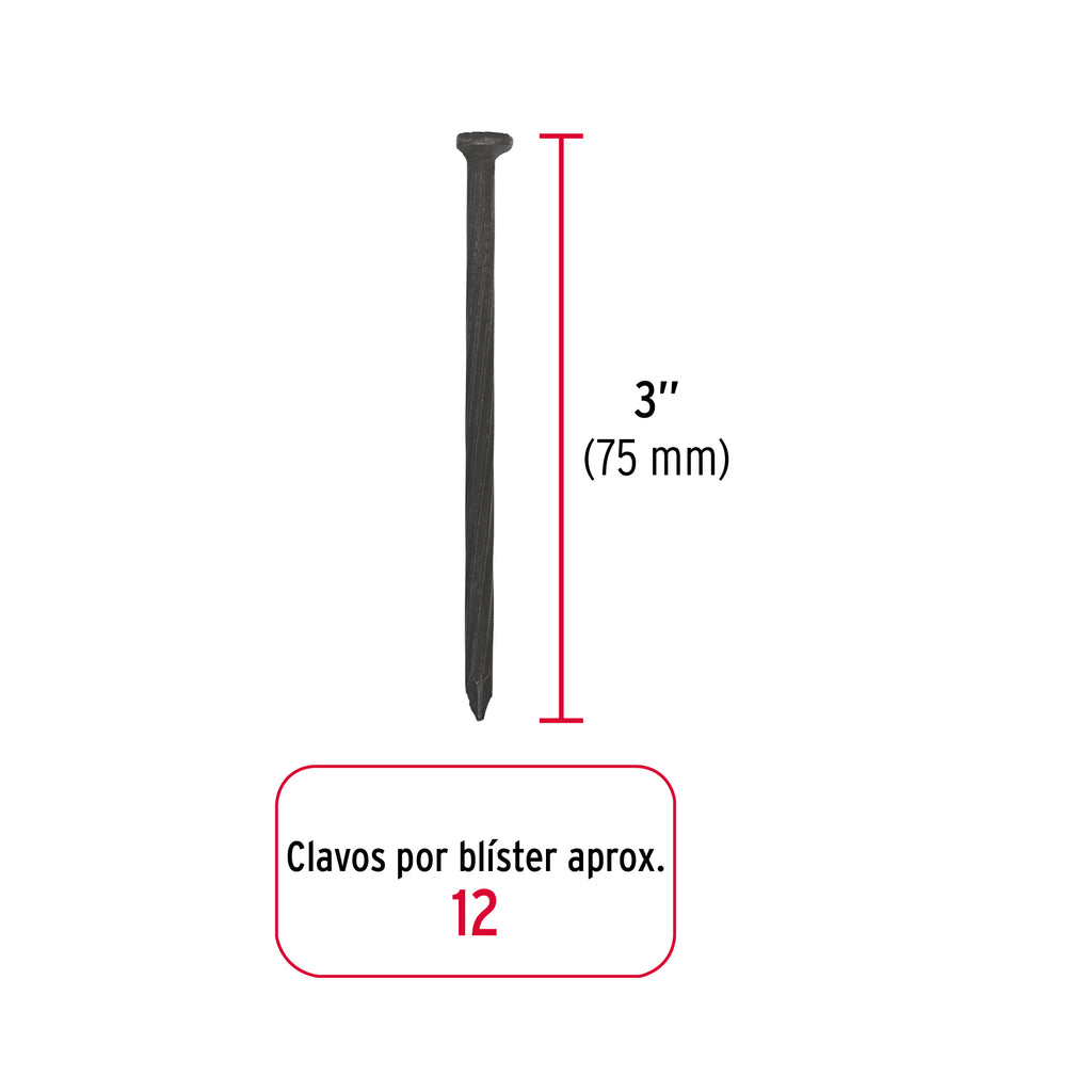 Blíster con 12 clavos negros para concreto 3", FIERO 40222