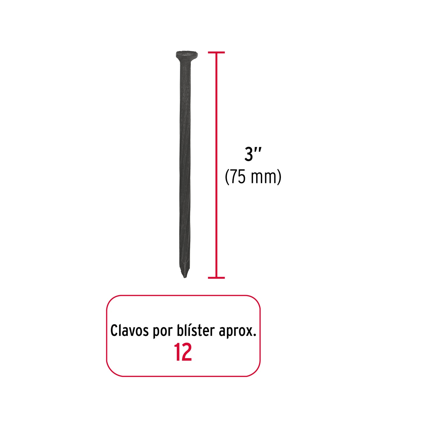 Blíster con 12 clavos negros para concreto 3", FIERO 40222