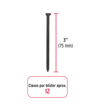 Blíster con 12 clavos negros para concreto 3", FIERO 40222