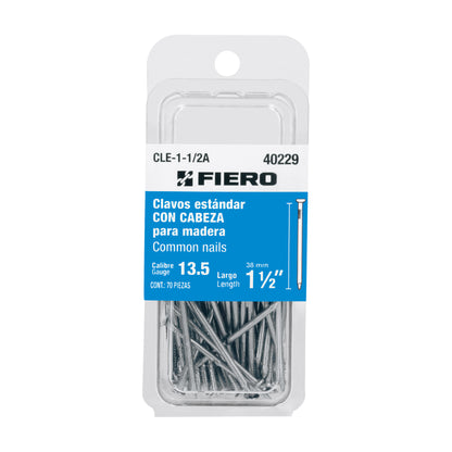 Blíster con 70 clavos estándar 1-1/2" con cabeza, FIERO 40229