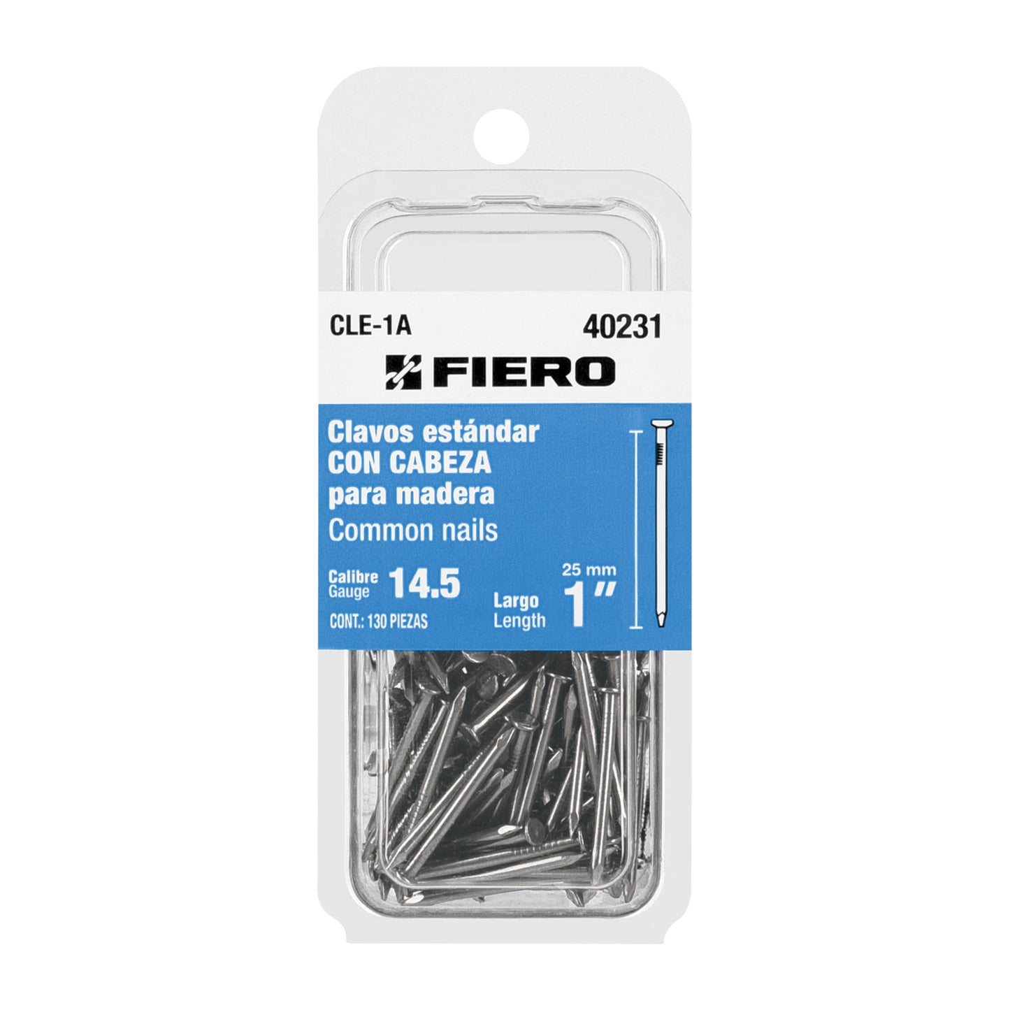 Blíster con 130 clavos estándar 1" con cabeza, FIERO 40231