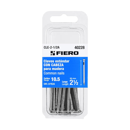 Blíster con 20 clavos estándar 2-1/2" con cabeza, FIERO 40228