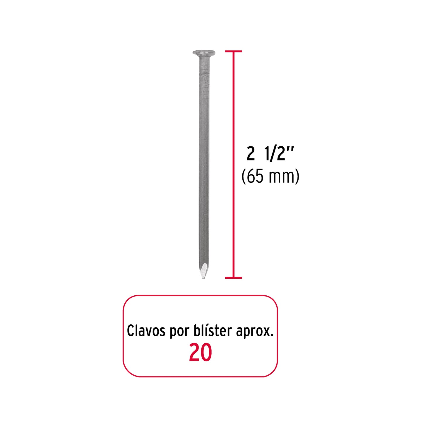 Blíster con 20 clavos estándar 2-1/2" con cabeza, FIERO 40228