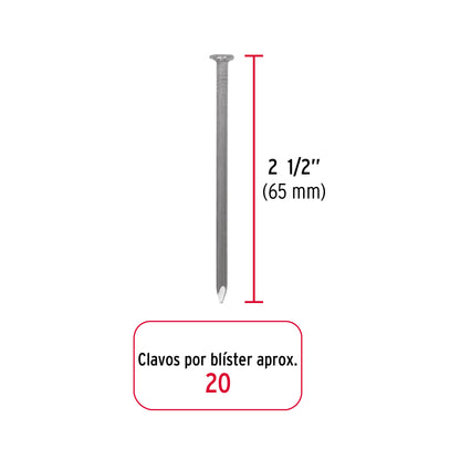 Blíster con 20 clavos estándar 2-1/2" con cabeza, FIERO 40228