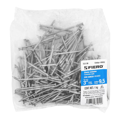 BOLSA 100G DE CLAVO STANDARD 3'' CON CABEZA, FIERO 45023-1 N