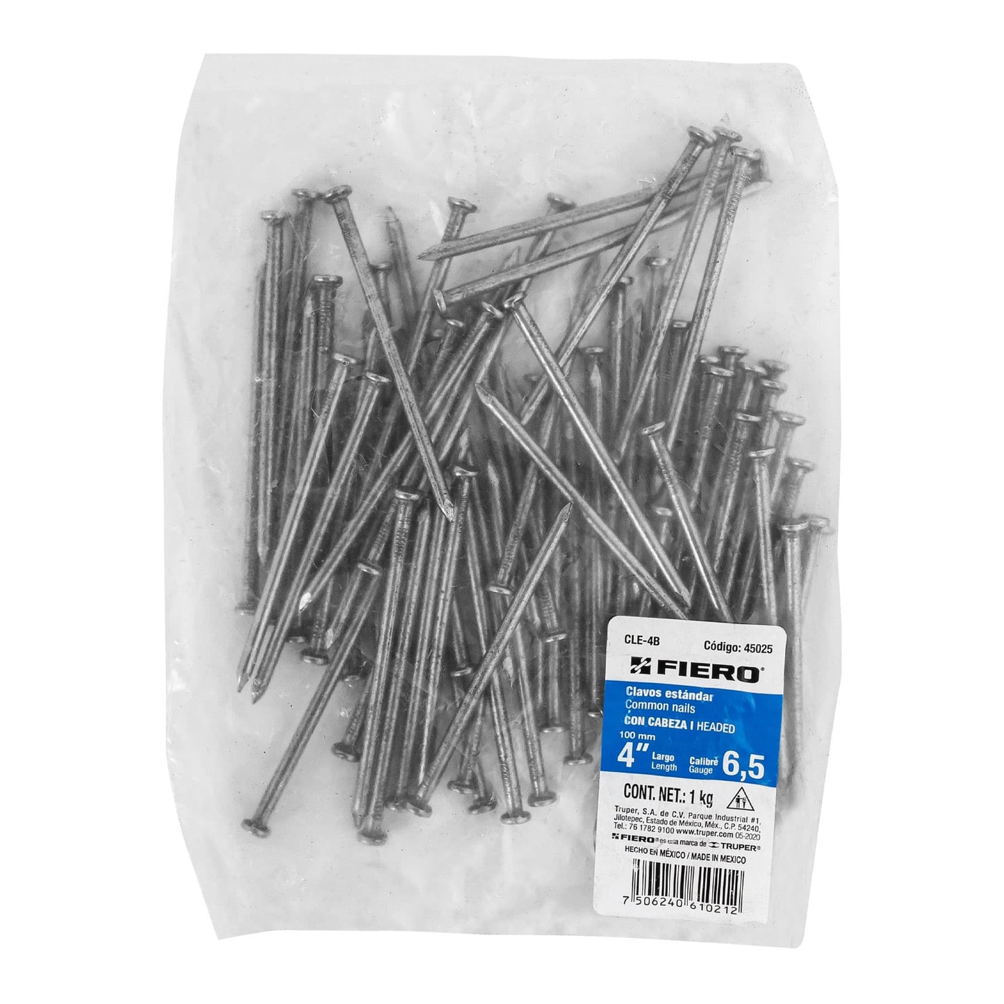 BOLSA 100G DE CLAVO STANDARD 4'' CON CABEZA, FIERO 45025-1 N