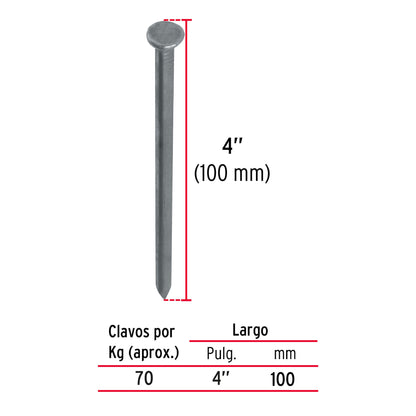 BOLSA 100G DE CLAVO STANDARD 4'' CON CABEZA, FIERO 45025-1 N