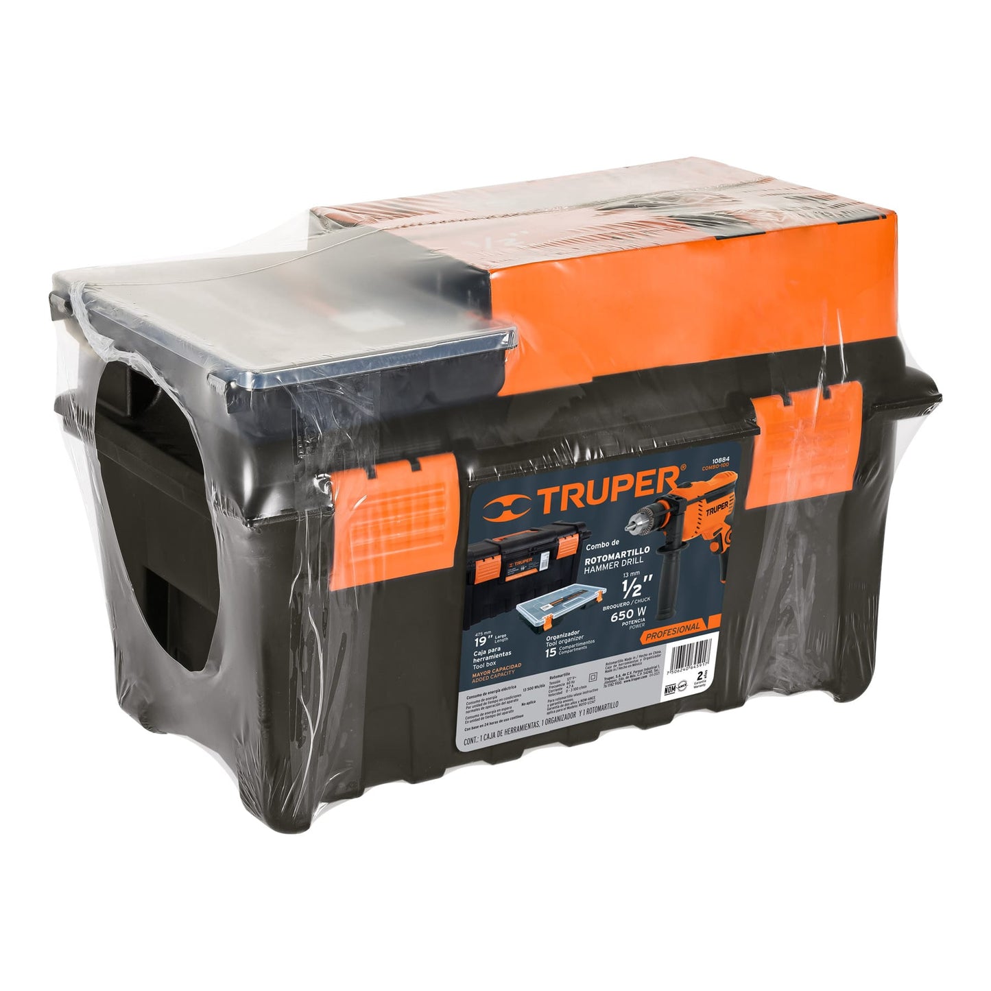 COMBO ROTOMARTILLO 1/2'', 650W CAJA P/HERRAMIENTA, ORGANIZADOR 10884 *