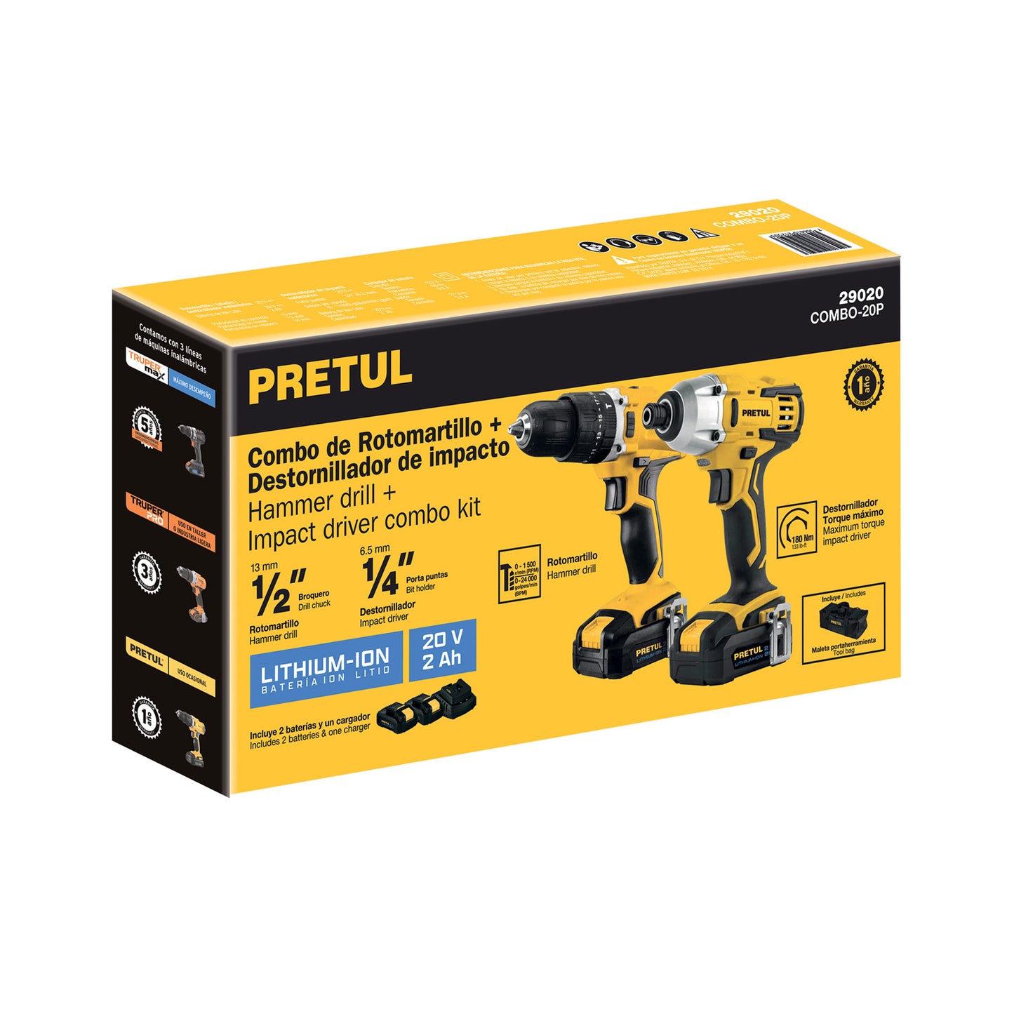 COMBO ROTOMARTILLO/DESTORNILLADOR IMPACTO INAL, 20V, PRETUL 29020 *L