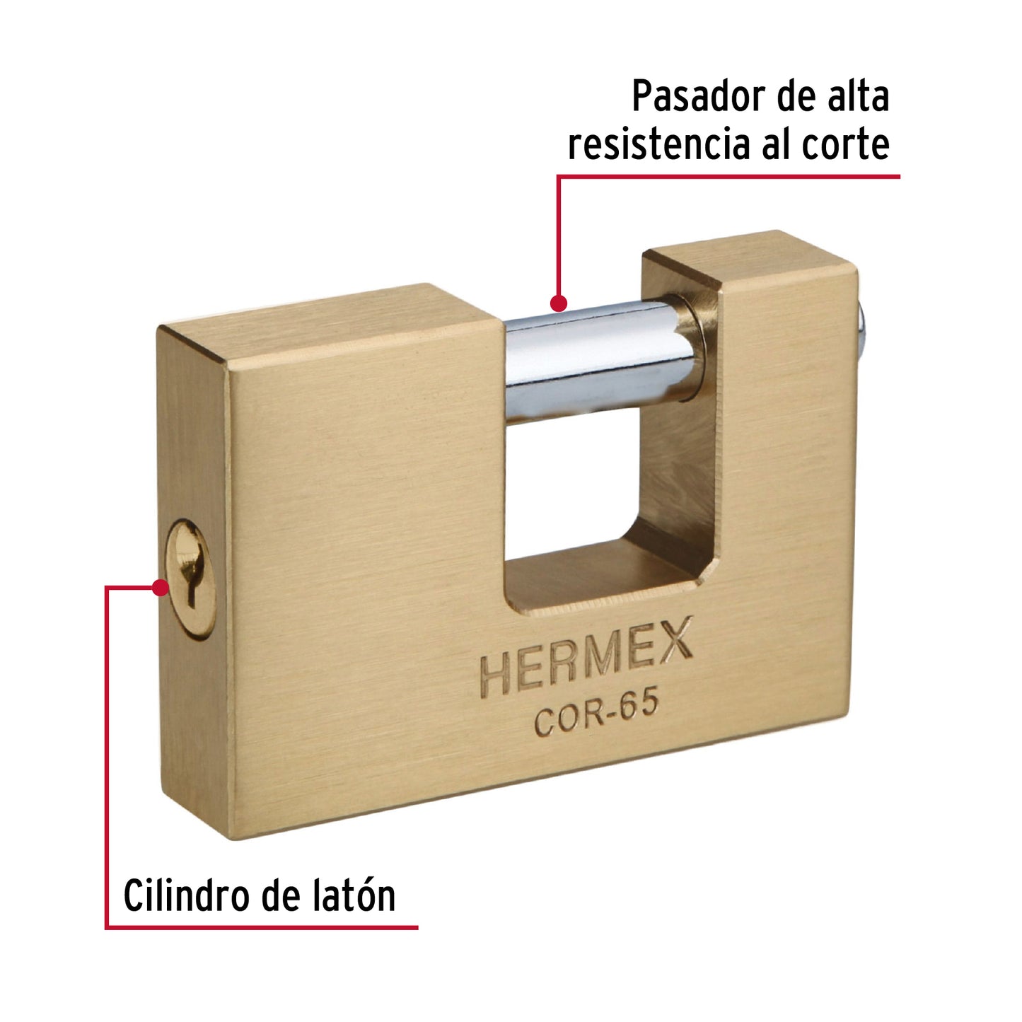 CANDADO ANTIPALANCA, 65MM, CUERPO DE LATÓN LLAVE TRADICIONAL 43356 *