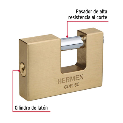 CANDADO ANTIPALANCA, 65MM, CUERPO DE LATÓN LLAVE TRADICIONAL 43356 *