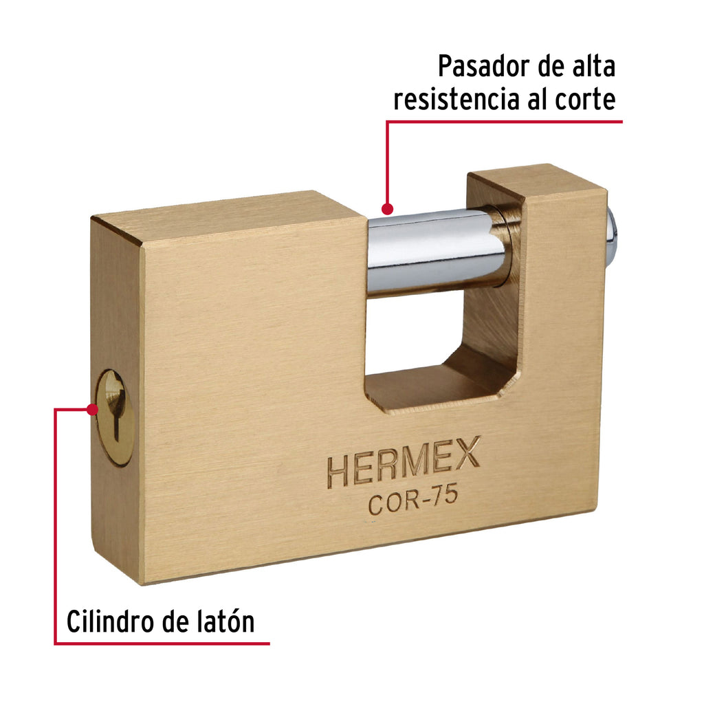 CANDADO ANTIPALANCA, 75MM, CUERPO DE LATÓN LLAVE TRADICIONAL 43357 *