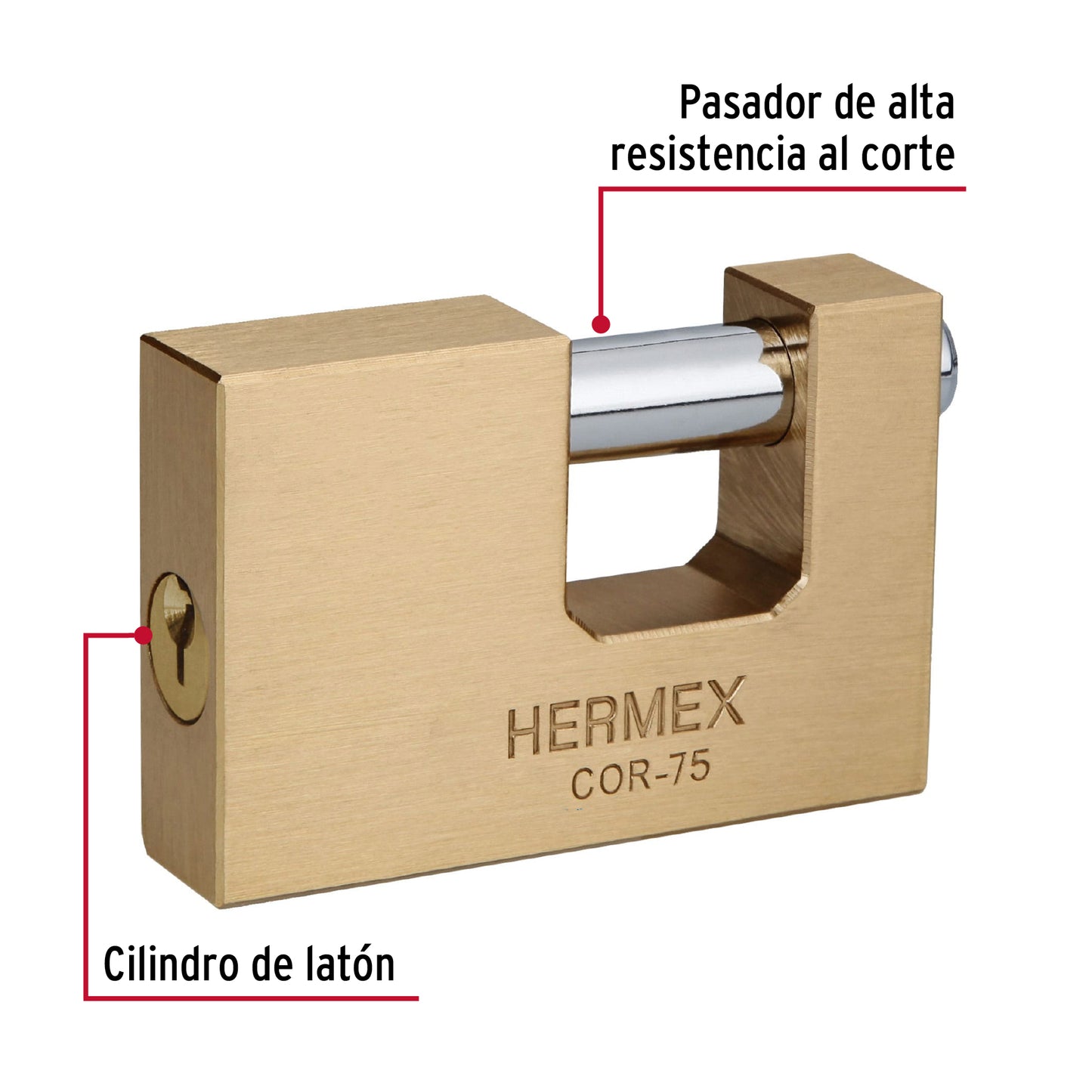 CANDADO ANTIPALANCA, 75MM, CUERPO DE LATÓN LLAVE TRADICIONAL 43357 *