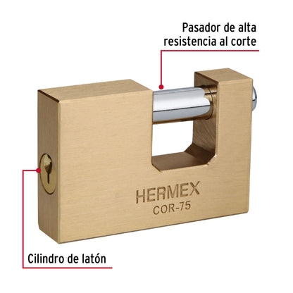 CANDADO ANTIPALANCA, 75MM, CUERPO DE LATÓN LLAVE TRADICIONAL 43357 *