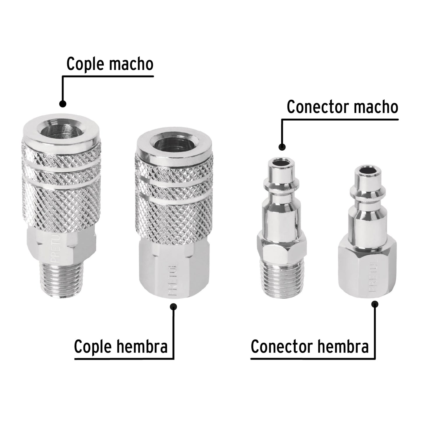 JUEGO DE 2 CONECTORES Y 2 COPLES PARA COMPRESOR, PRETUL 27020 *