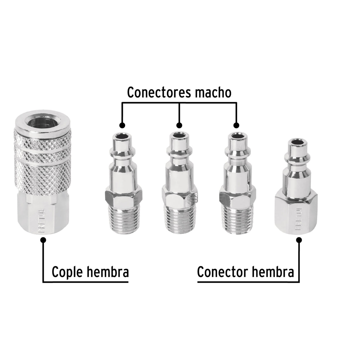 JUEGO DE 4 CONECTORES Y 1 COPLE PARA COMPRESOR, PRETUL 27021 *