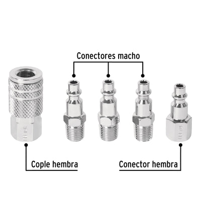 JUEGO DE 4 CONECTORES Y 1 COPLE PARA COMPRESOR, PRETUL 27021 *