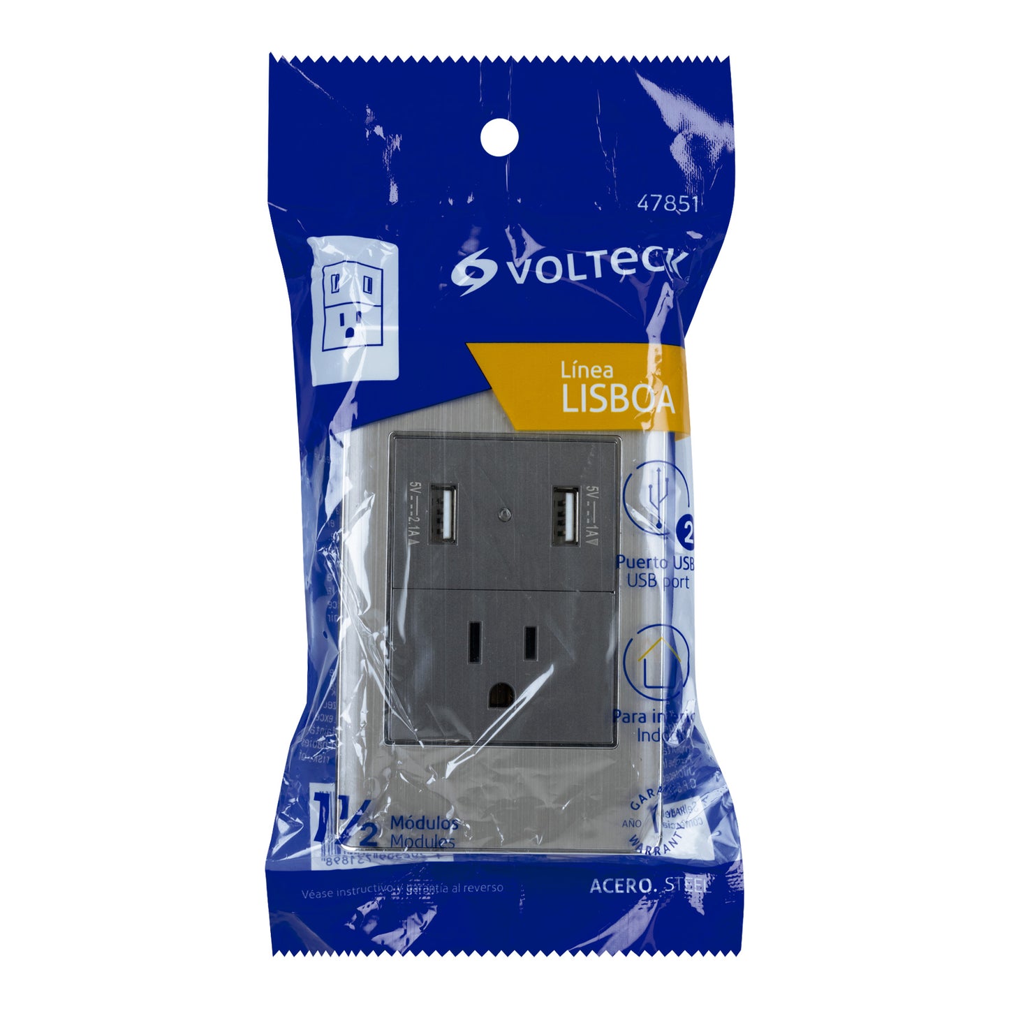 PLACA ARMADA ACERO 1CONT-2USB 1.5MLISBOA 47851 *