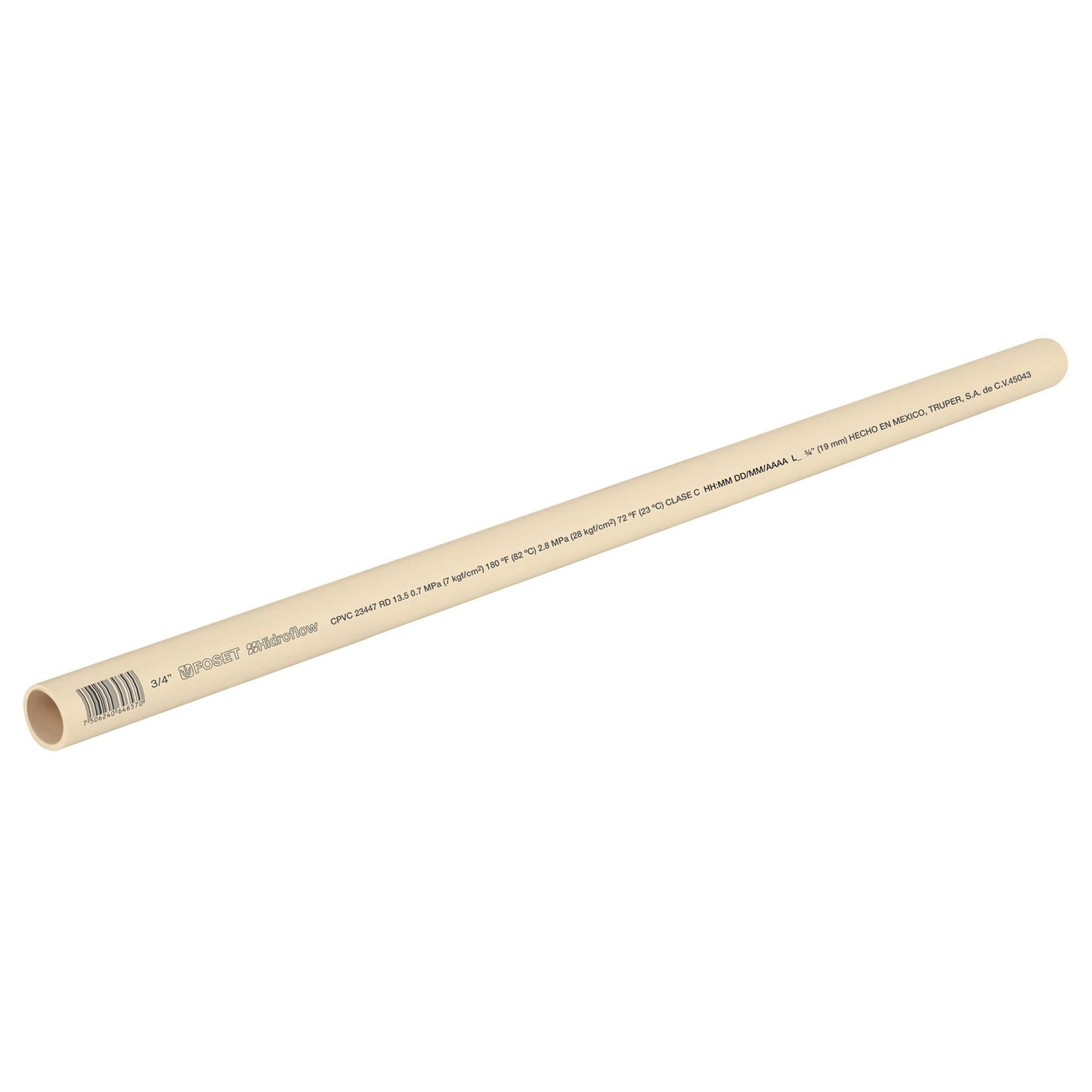 TUBO DE 3/4 CPVC, 3 METROS FOSET 45043 *