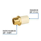 ADAPTADOR MACHO DE CPVC 3/4'' CON INSERTO METÀLICO, FOSET *