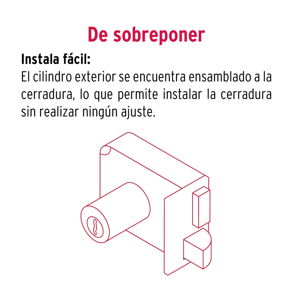 CERRADURA SOBREPONER IZQ INSTALA-FÁCIL, LLAVE TETRA, CAJA 43577 *