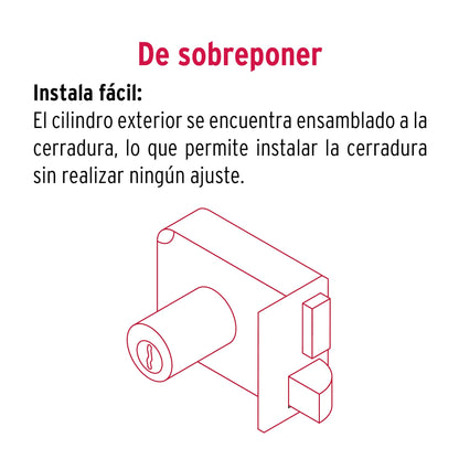 CERRADURA SOBREPONER IZQ INSTALA-FÁCIL, LLAVE TETRA, CAJA 43577 *